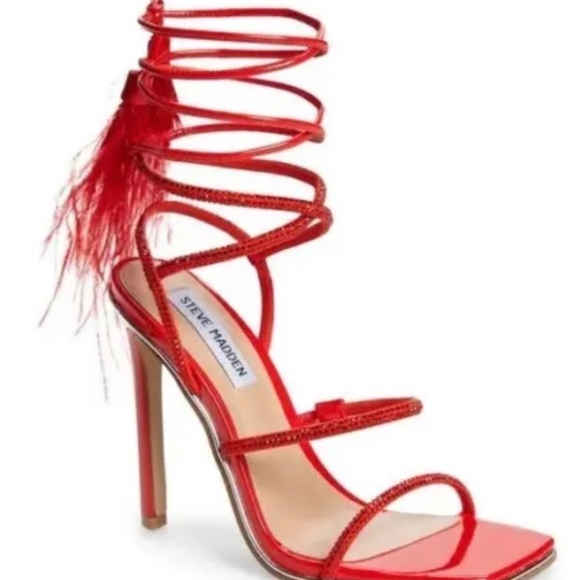 Sexy Red Steve Madden Lace Up Sandal Heels - Picture 3 of 6